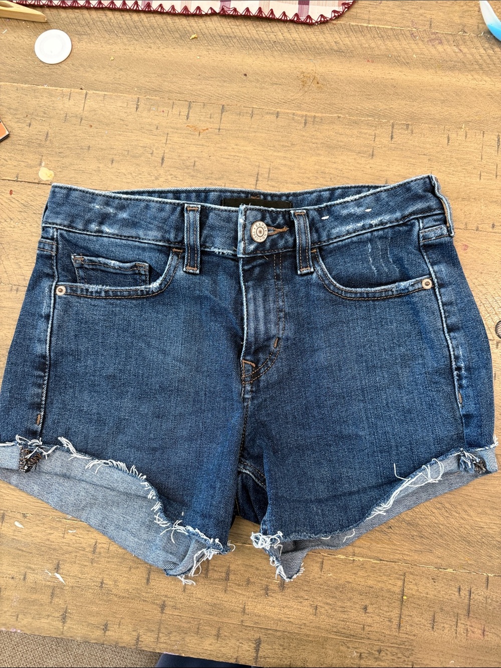 Express Dark Blue Denim Cutoff Shorts with Frayed Hem
